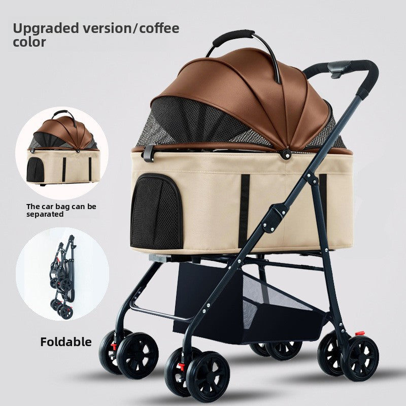 Foldable Pet Stroller with Detachable Basket