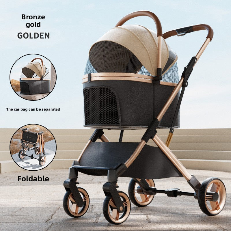 Foldable Pet Stroller with Detachable Basket