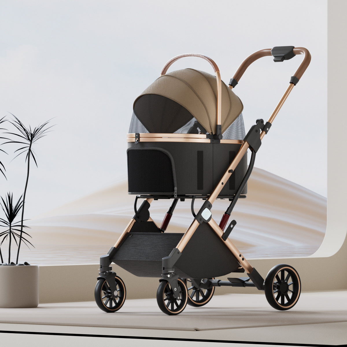 Foldable Pet Stroller with Detachable Basket
