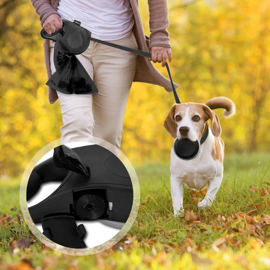Multifunctional Pet Walking Leash with Water Bottle and Bowl