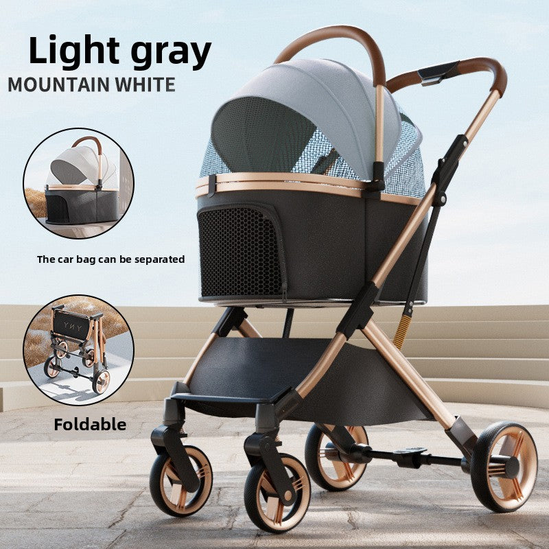 Foldable Pet Stroller with Detachable Basket