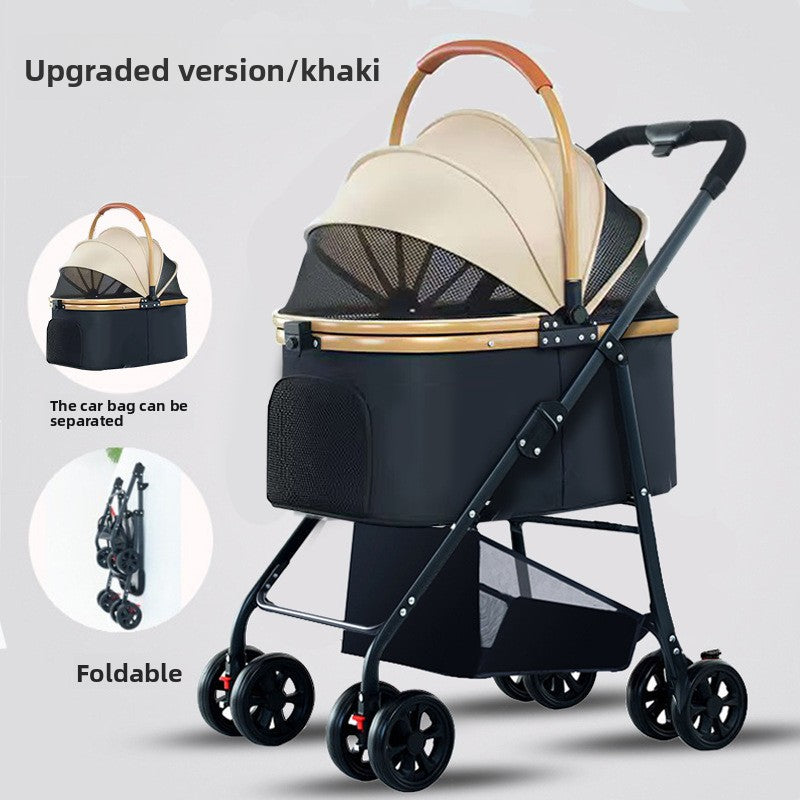 Foldable Pet Stroller with Detachable Basket