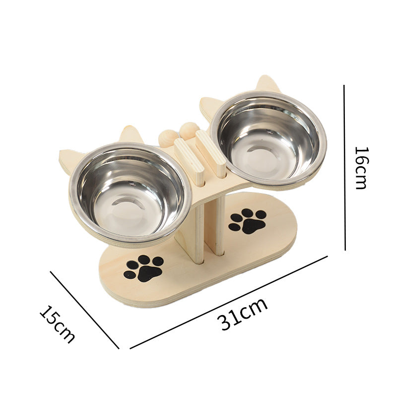 Adjustable Wooden Pet Bowl Rack Feeding Station