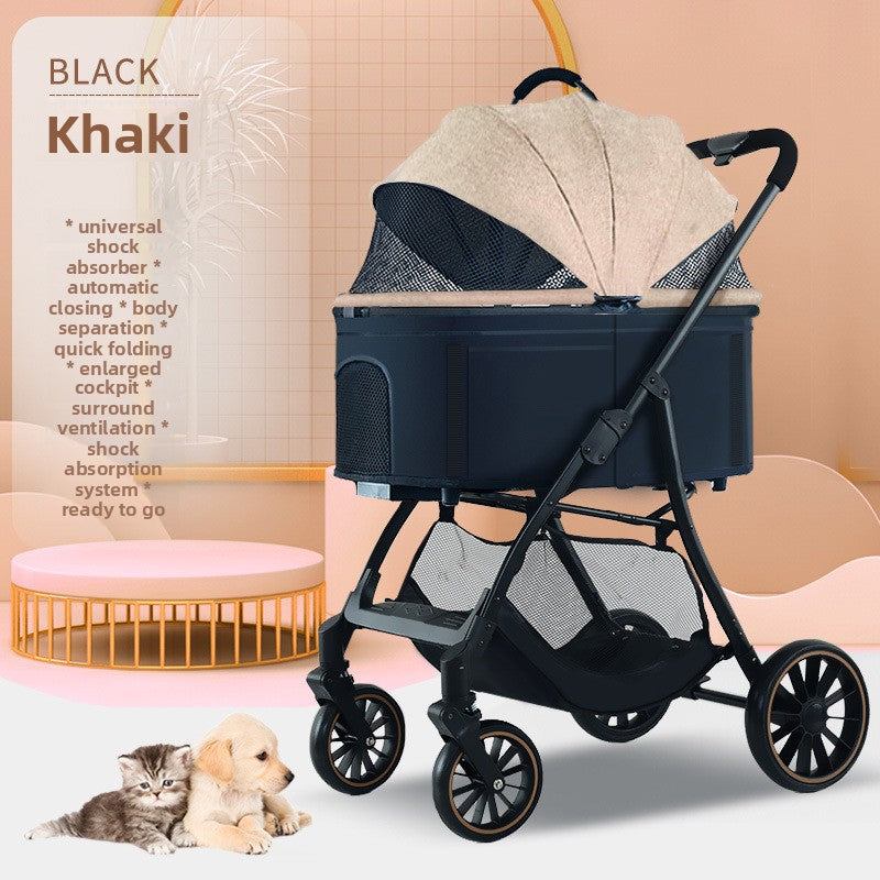 Foldable Pet Stroller with Detachable Basket