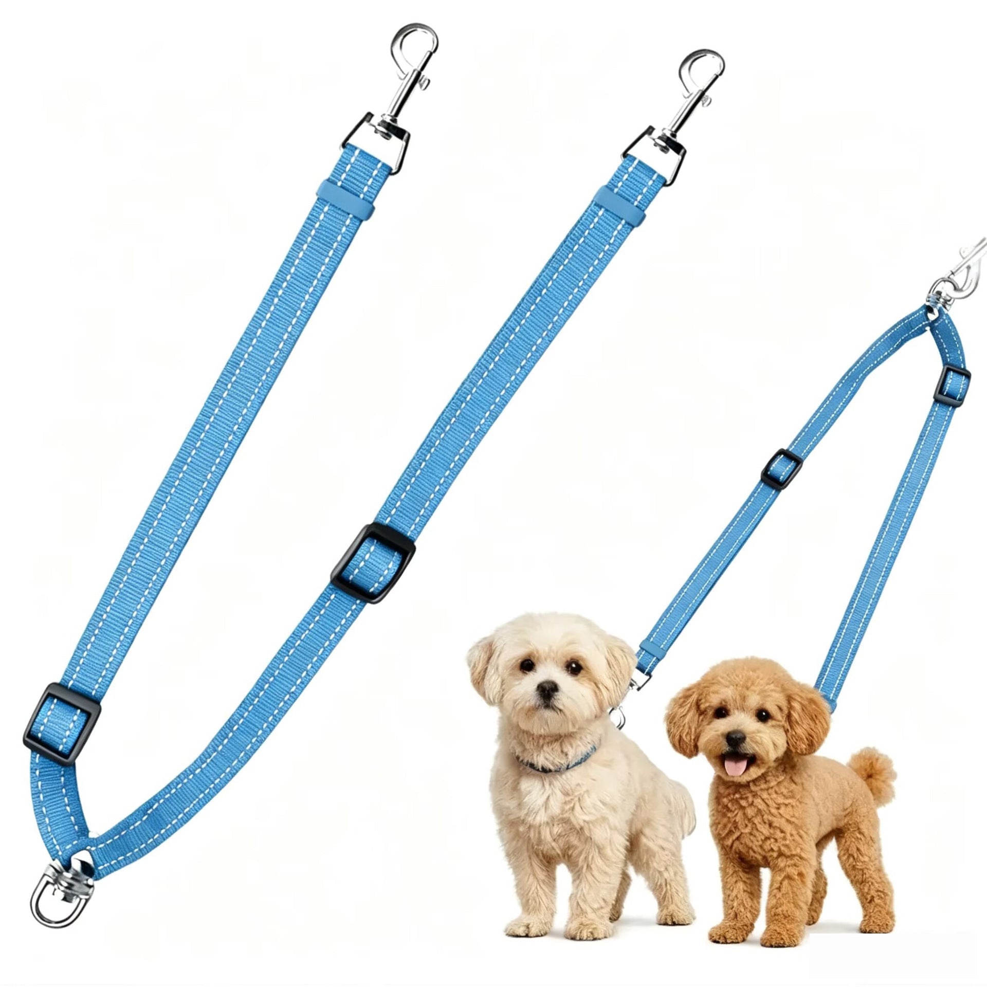 Adjustable Reflective Dual Pet Leash with Metal Buckles