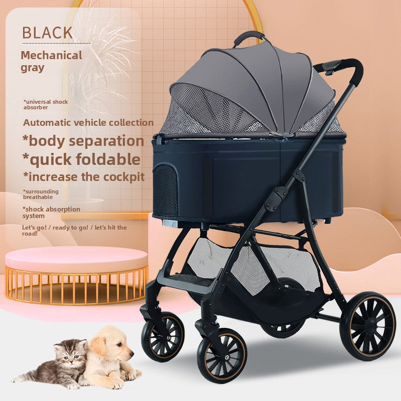 Foldable Pet Stroller with Detachable Basket