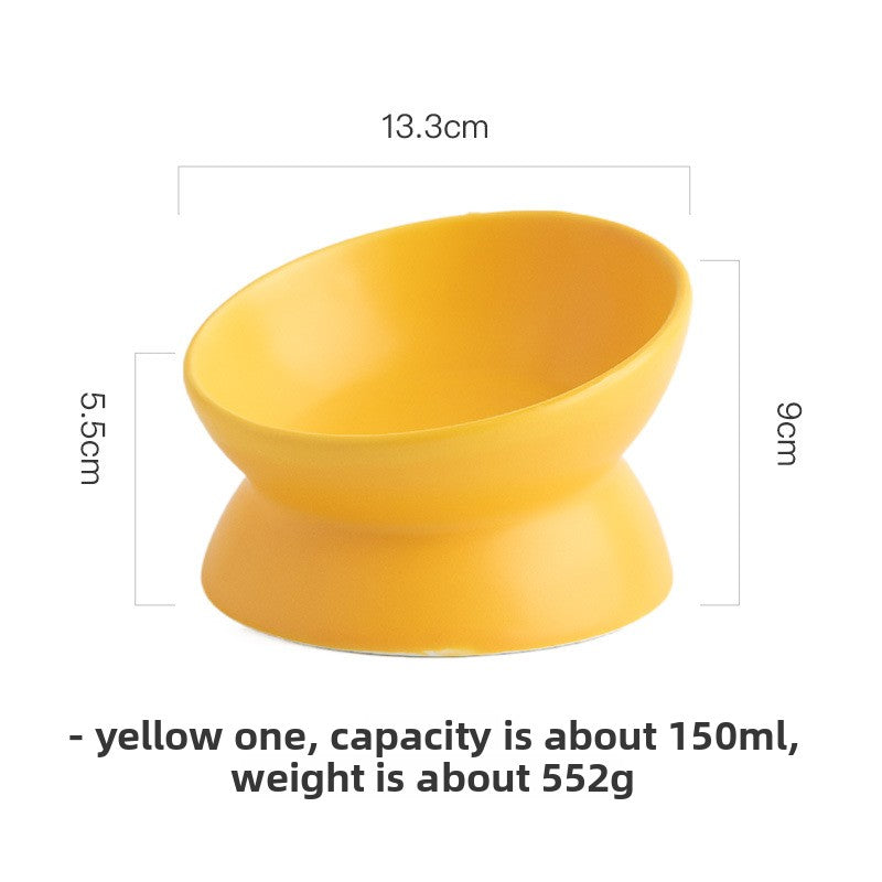 Slanted-mouthed high-legged pet food bowl