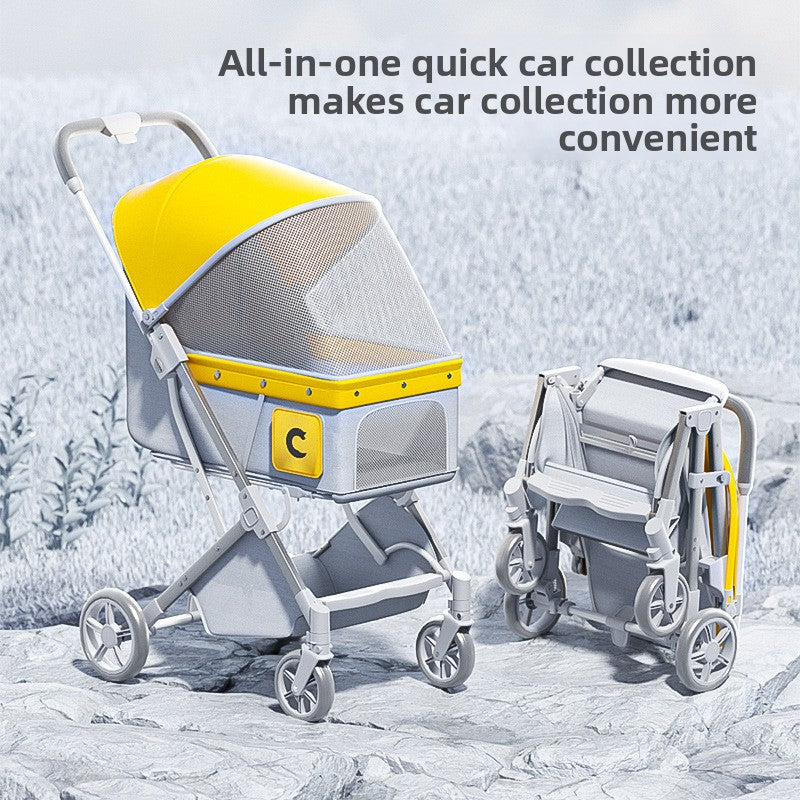 Foldable Pet Stroller with Detachable Basket