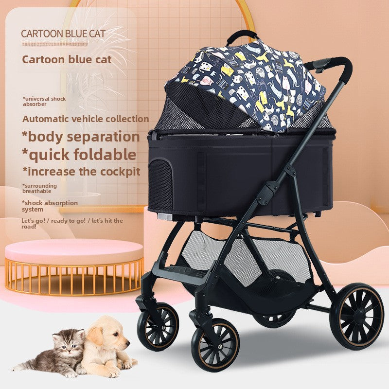 Foldable Pet Stroller with Detachable Basket