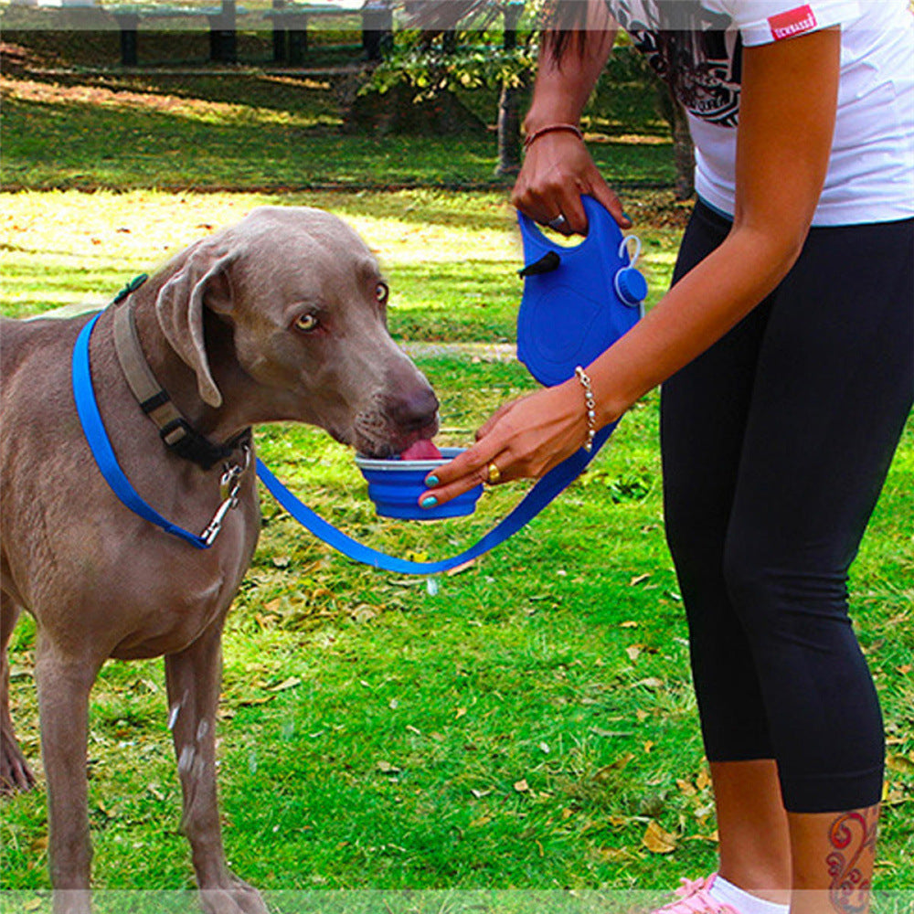 Multifunctional Pet Walking Leash with Water Bottle and Bowl