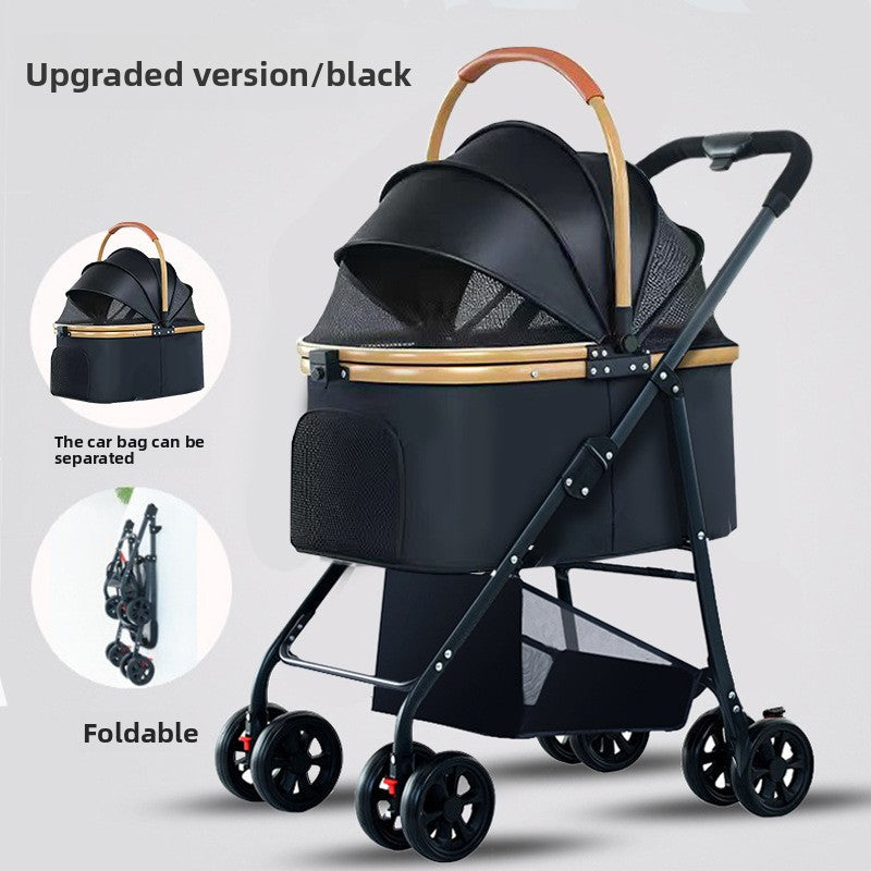 Foldable Pet Stroller with Detachable Basket