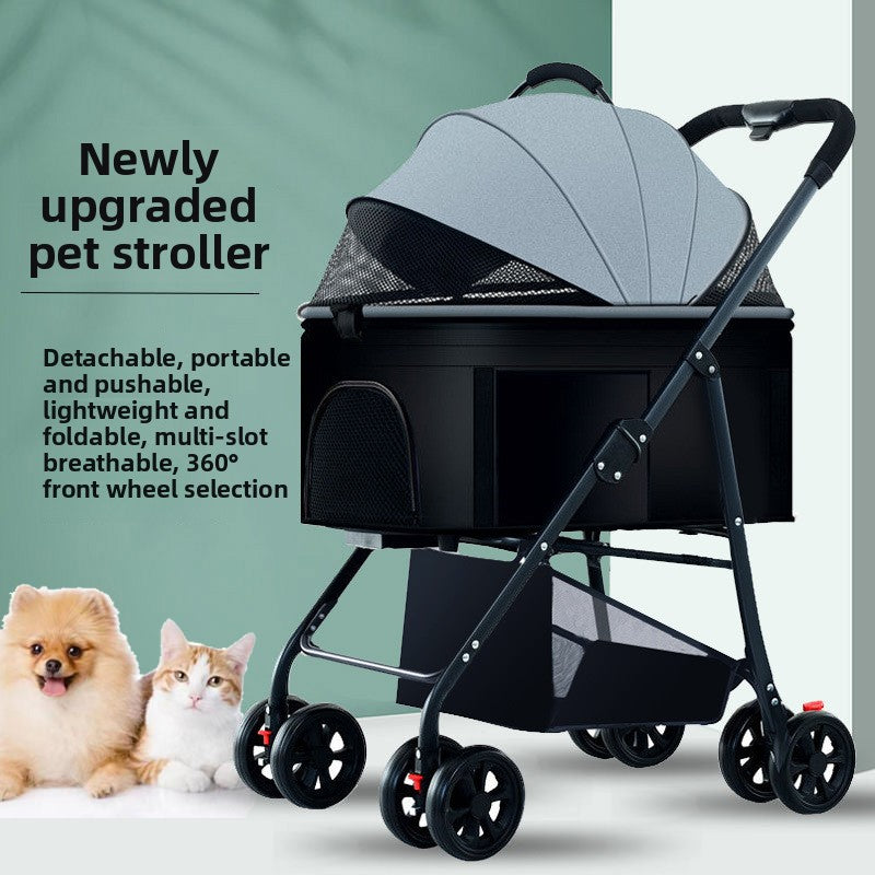 Foldable Pet Stroller with Detachable Basket