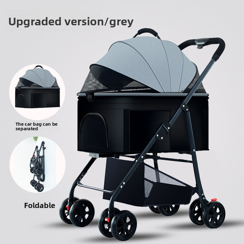 Foldable Pet Stroller with Detachable Basket