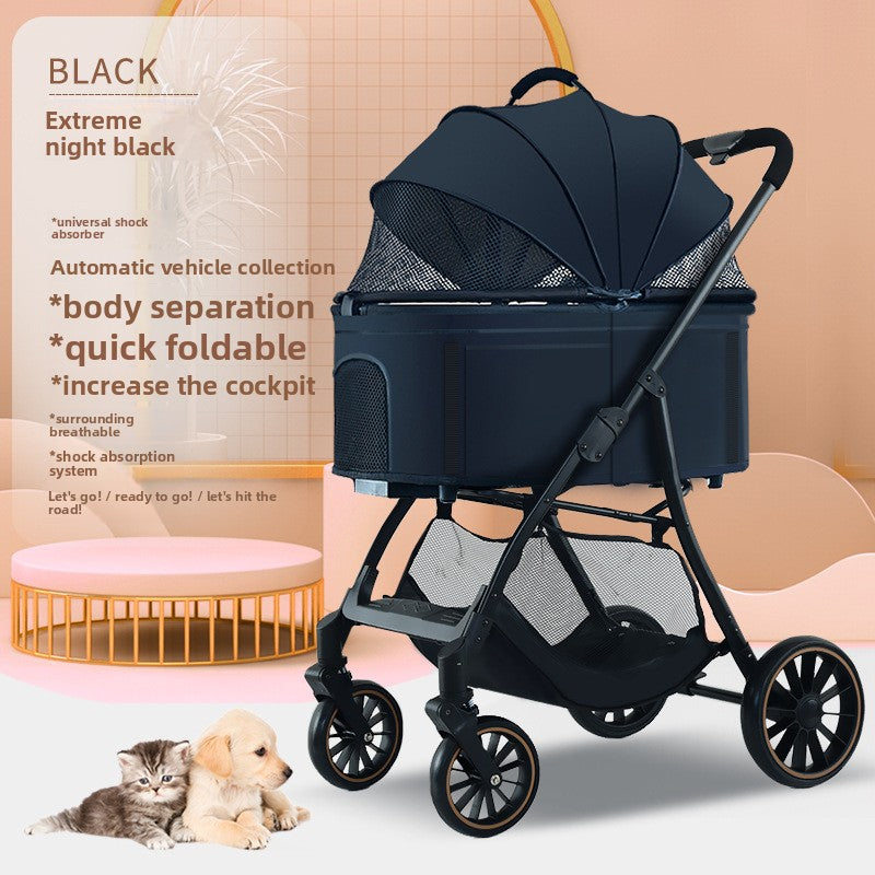 Foldable Pet Stroller with Detachable Basket