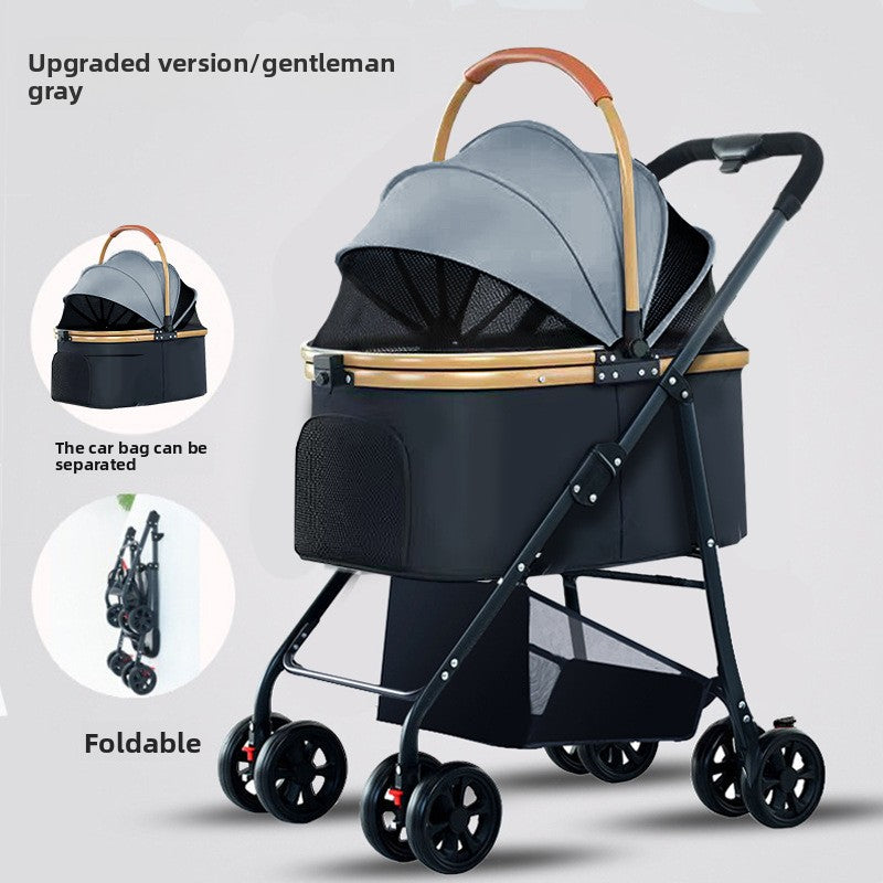 Foldable Pet Stroller with Detachable Basket