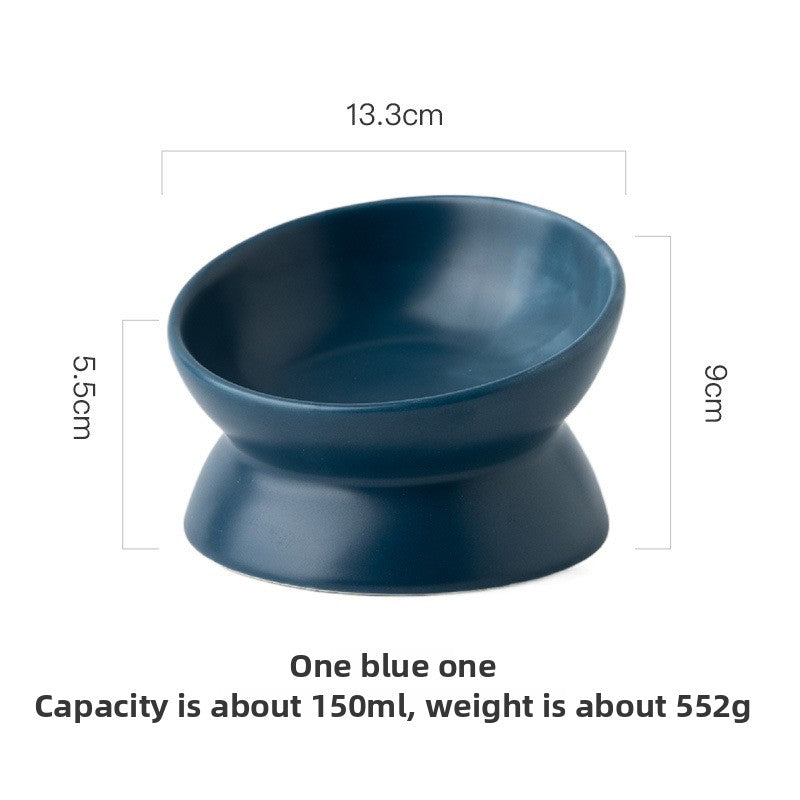 Slanted-mouthed high-legged pet food bowl