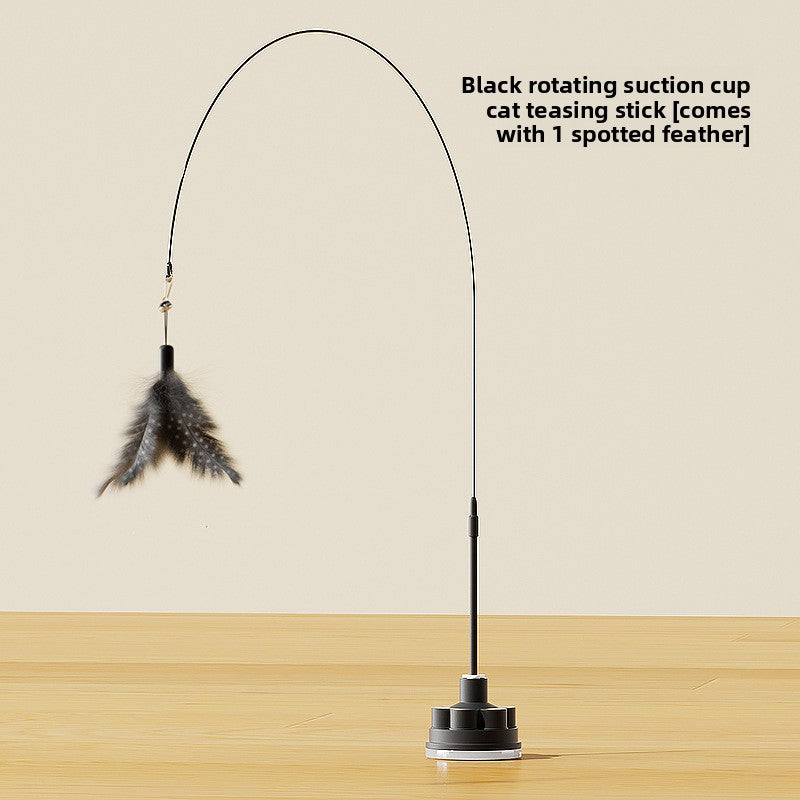 Rotating Suaser Cup Cat Teaser Wand with Feather Attachments