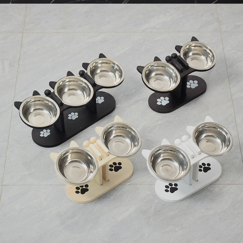 Adjustable Wooden Pet Bowl Rack Feeding Station