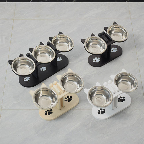 Adjustable Wooden Pet Bowl Rack Feeding Station