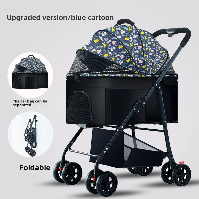 Foldable Pet Stroller with Detachable Basket