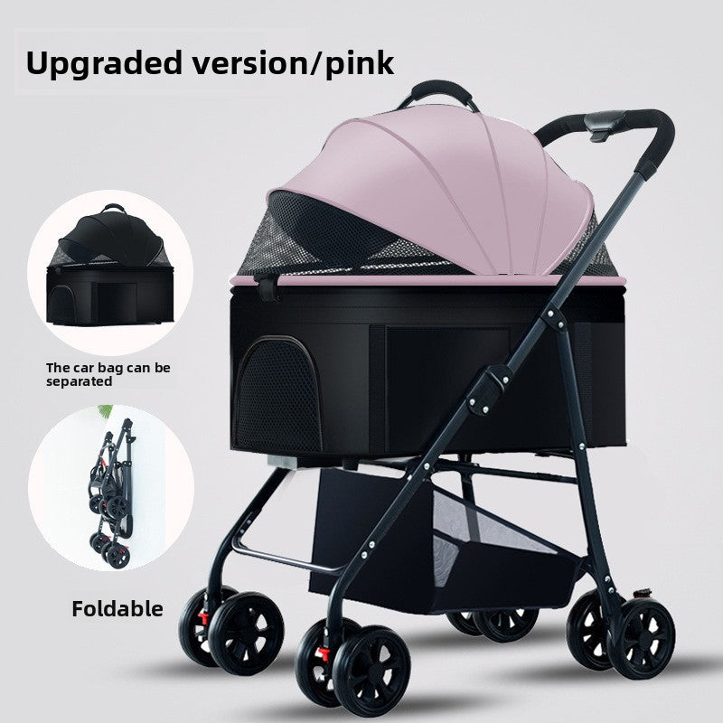 Foldable Pet Stroller with Detachable Basket
