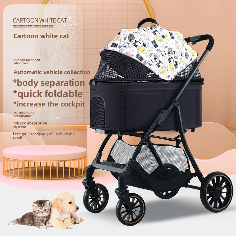 Foldable Pet Stroller with Detachable Basket