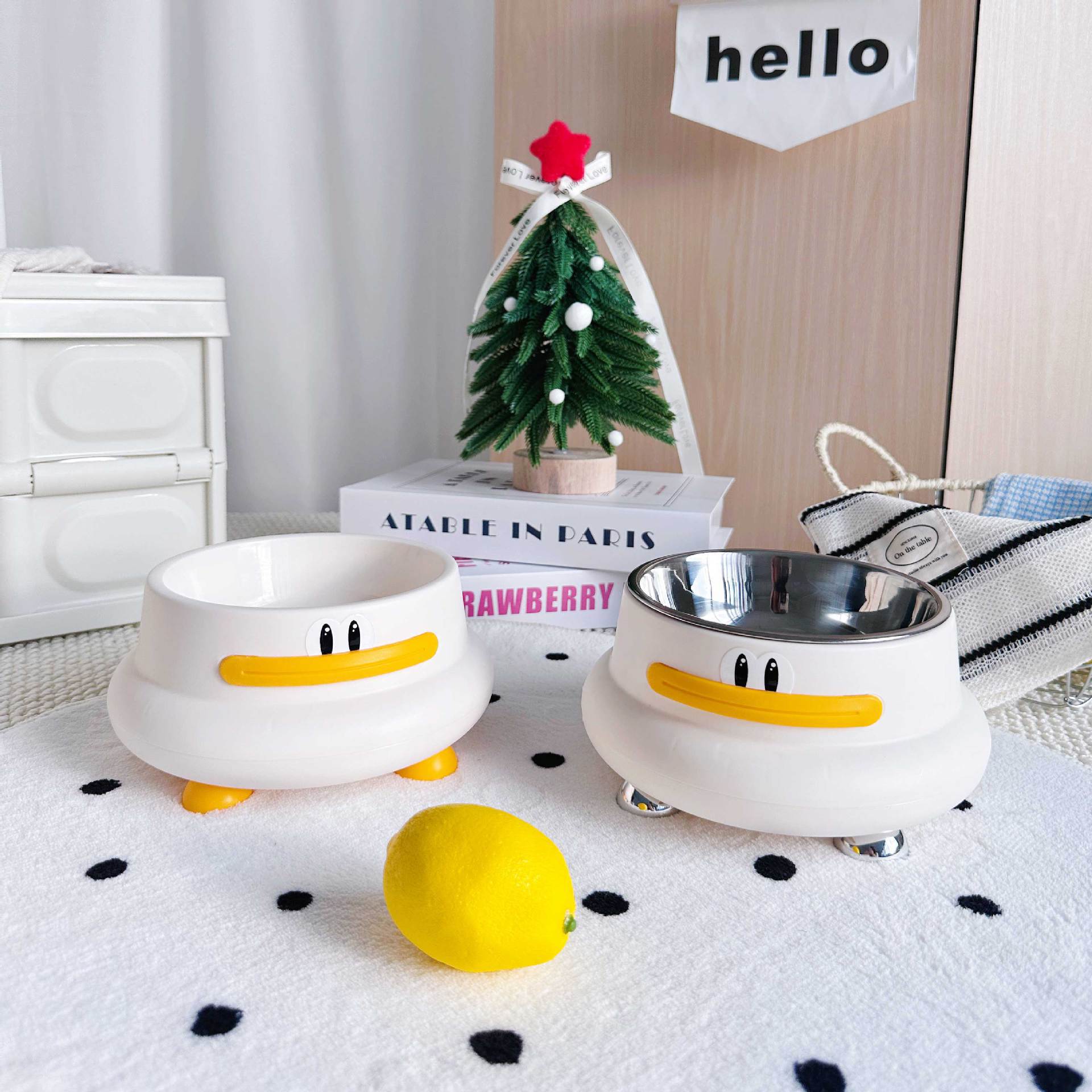 Duck Design Pet Food Bowl with Anti-Slip Base