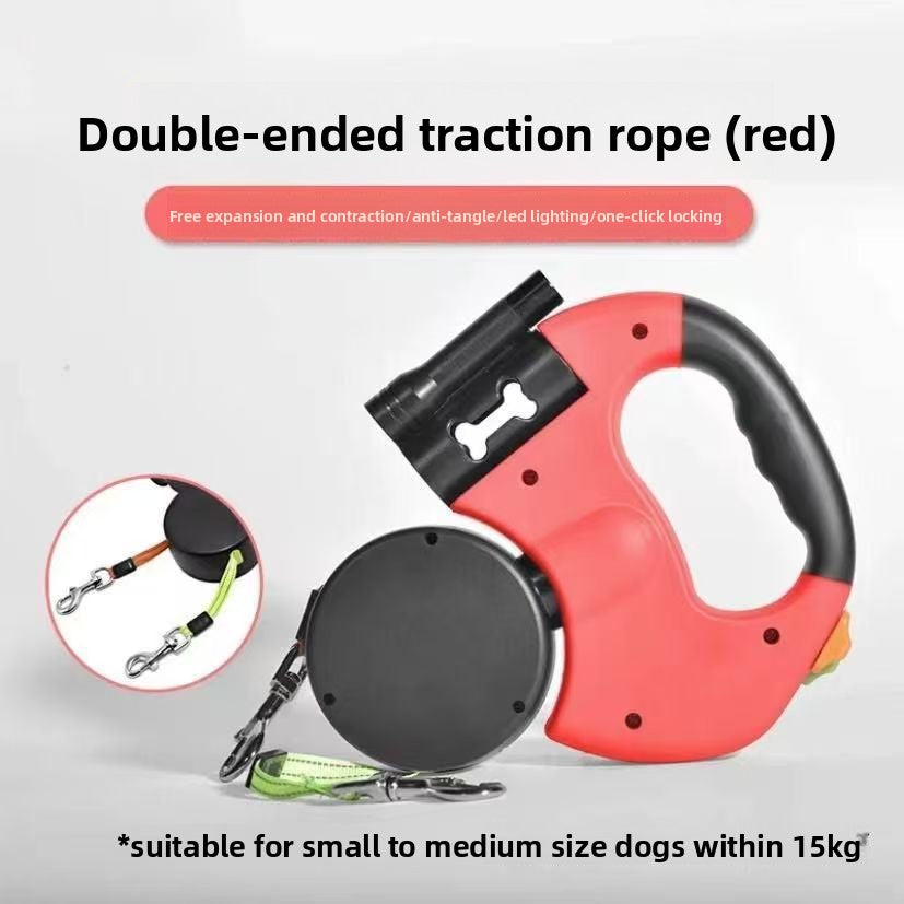 Dual Automatic Retractable Pet Leash with Flashlight