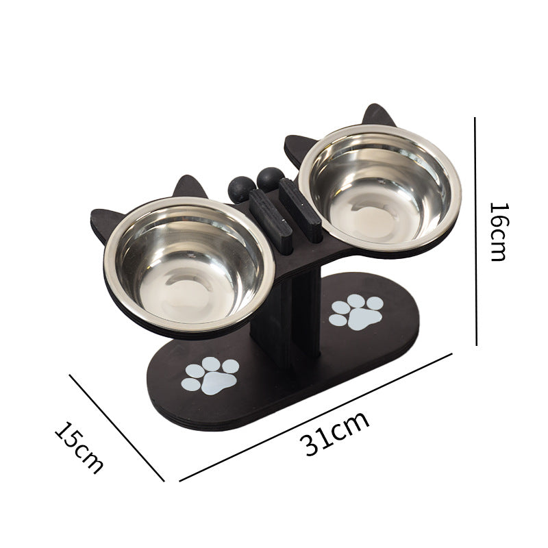 Adjustable Wooden Pet Bowl Rack Feeding Station