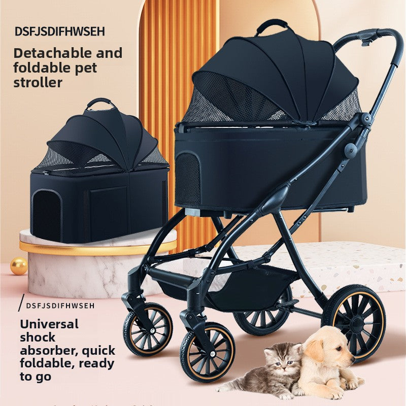 Foldable Pet Stroller with Detachable Basket