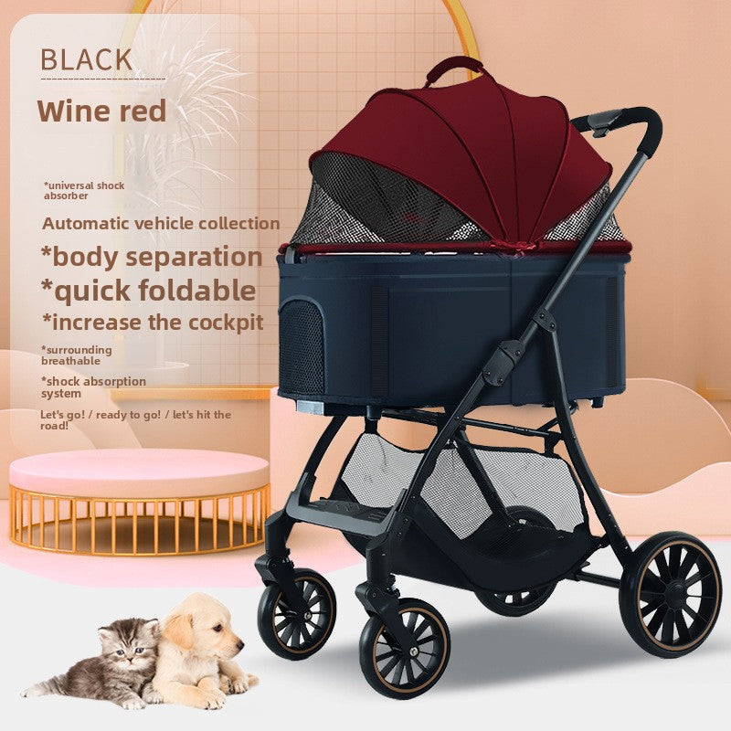Foldable Pet Stroller with Detachable Basket