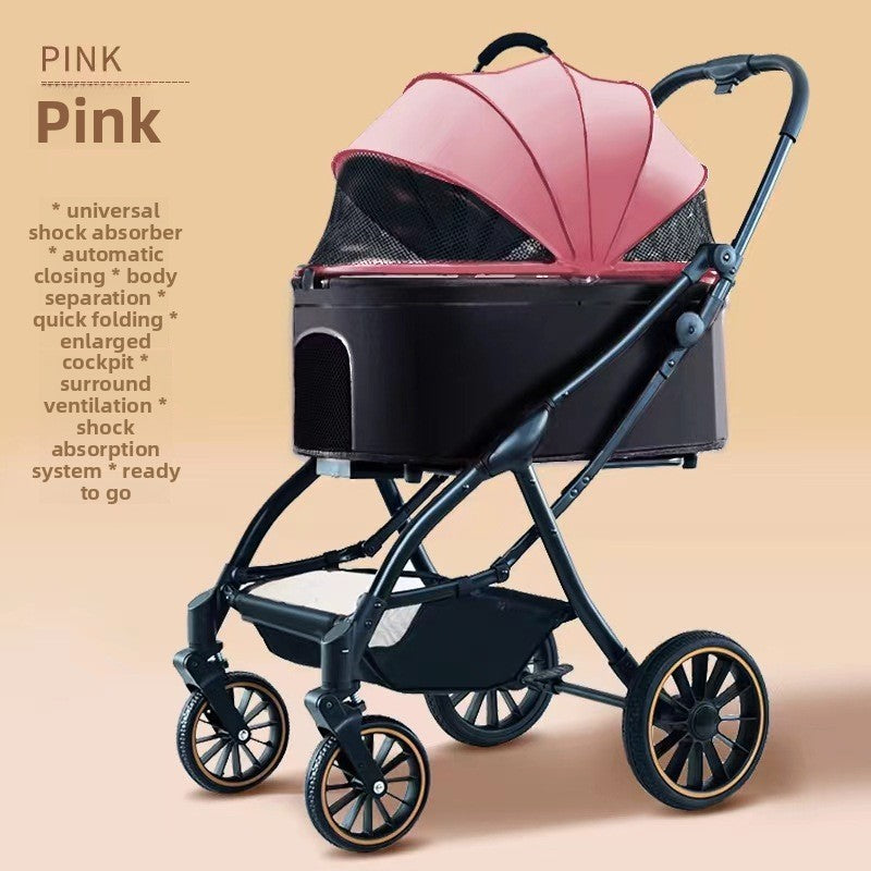 Foldable Pet Stroller with Detachable Basket