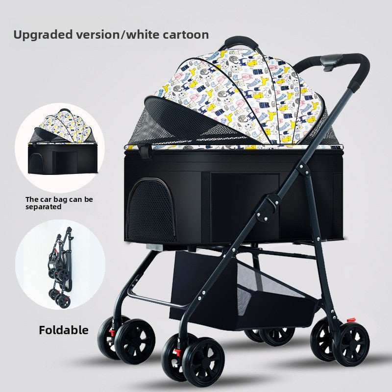 Foldable Pet Stroller with Detachable Basket