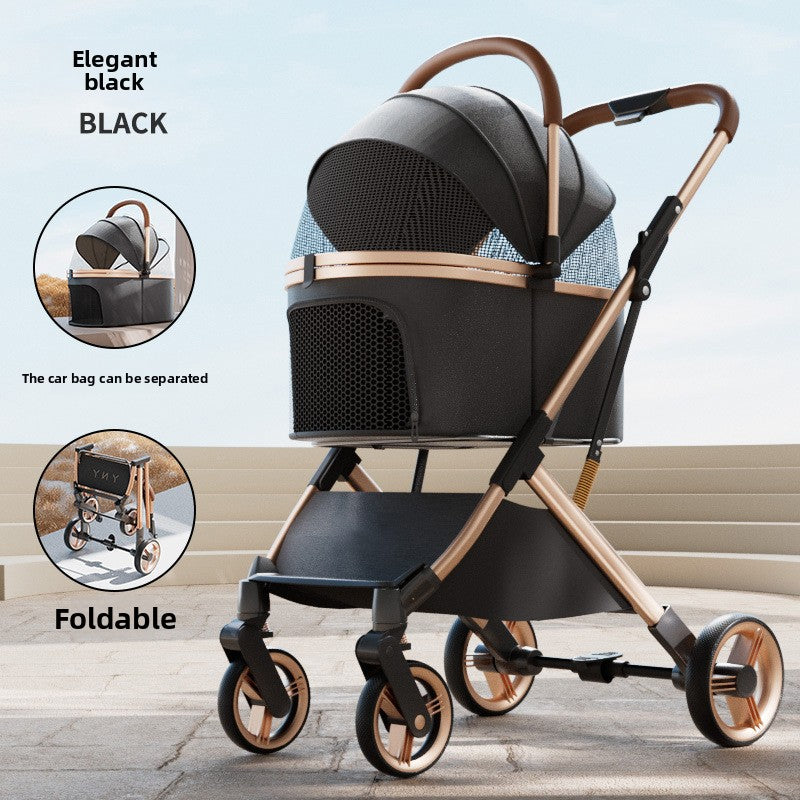 Foldable Pet Stroller with Detachable Basket