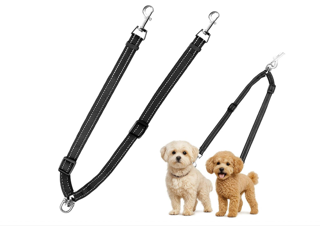 Adjustable Reflective Dual Pet Leash with Metal Buckles