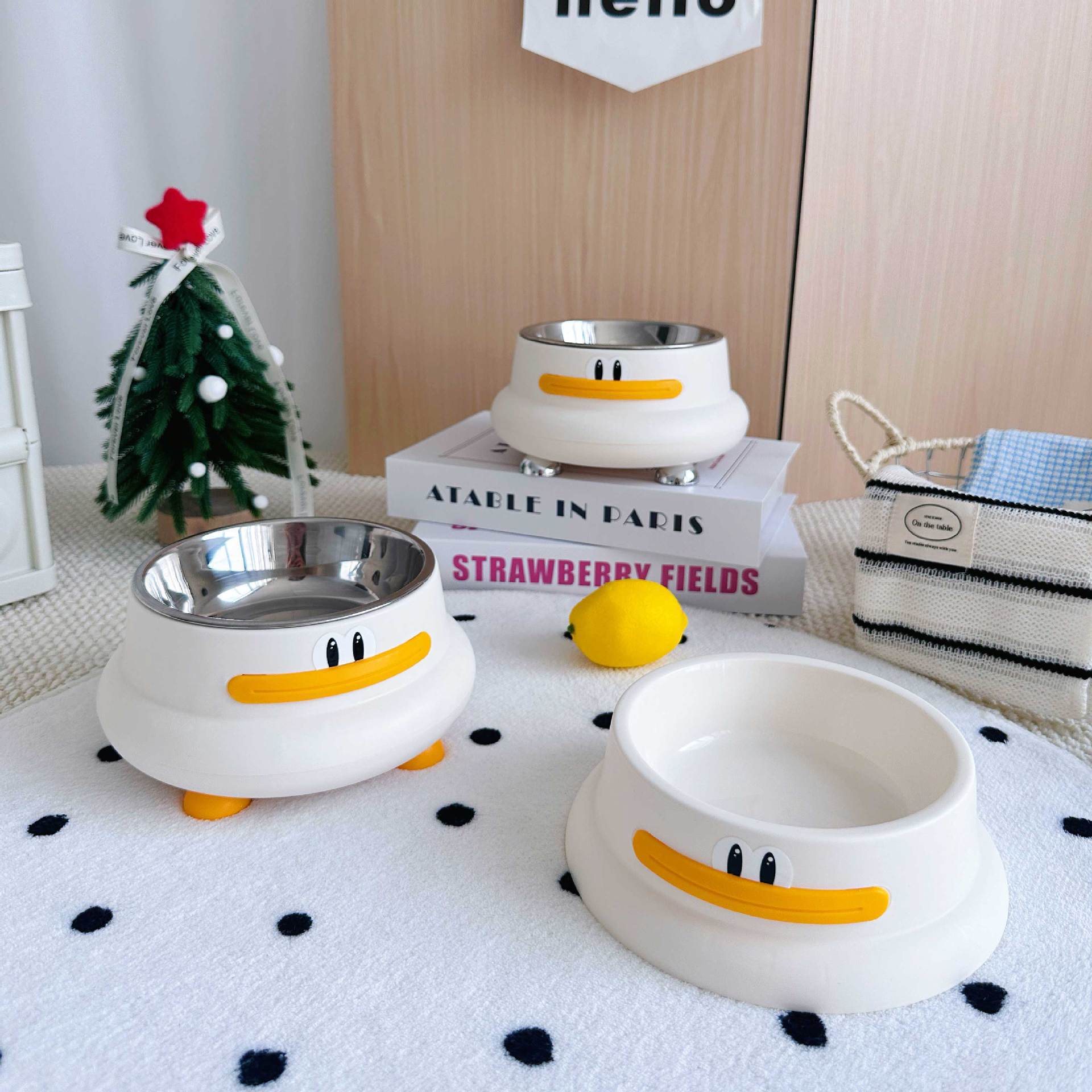 Duck Design Pet Food Bowl with Anti-Slip Base
