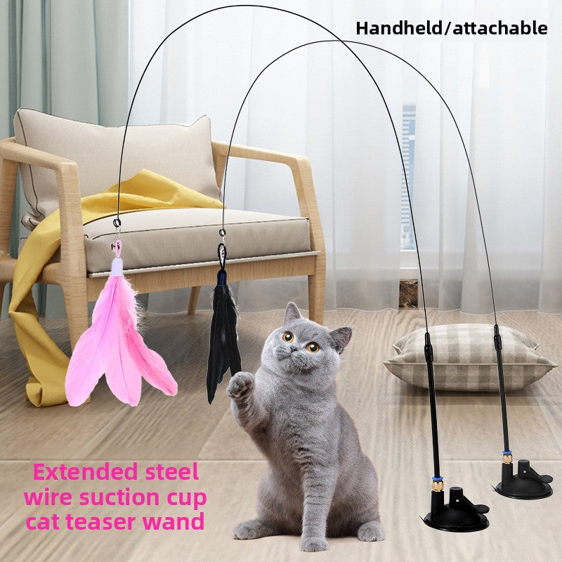 Feather Cat Teaser Stick with Suction Cup