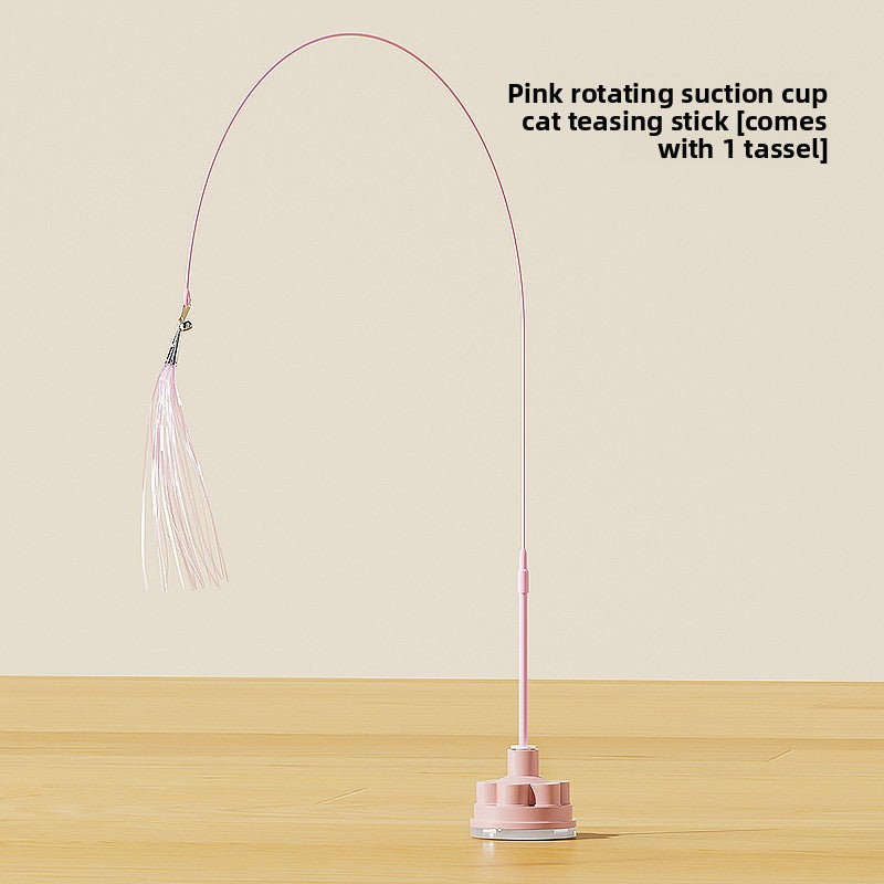 Rotating Suaser Cup Cat Teaser Wand with Feather Attachments